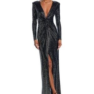 L'Agence Women’s 4 Black Silver Sequin Mirror Dot Gown MSRP $550